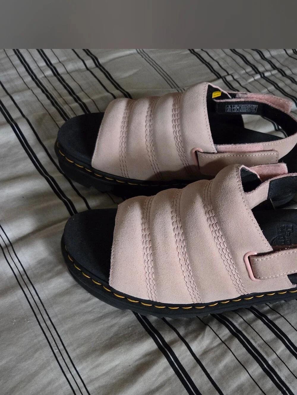 Dr. Martens Pink Suede Kole Platform Sandals with Black Lug Sole